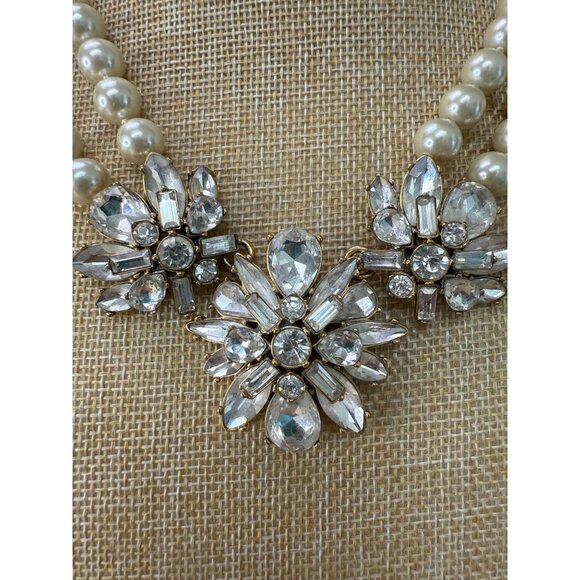 J. Crew Double Strand Pearl & Rhinestone Cluster Statement Necklace - Picture 6 of 11